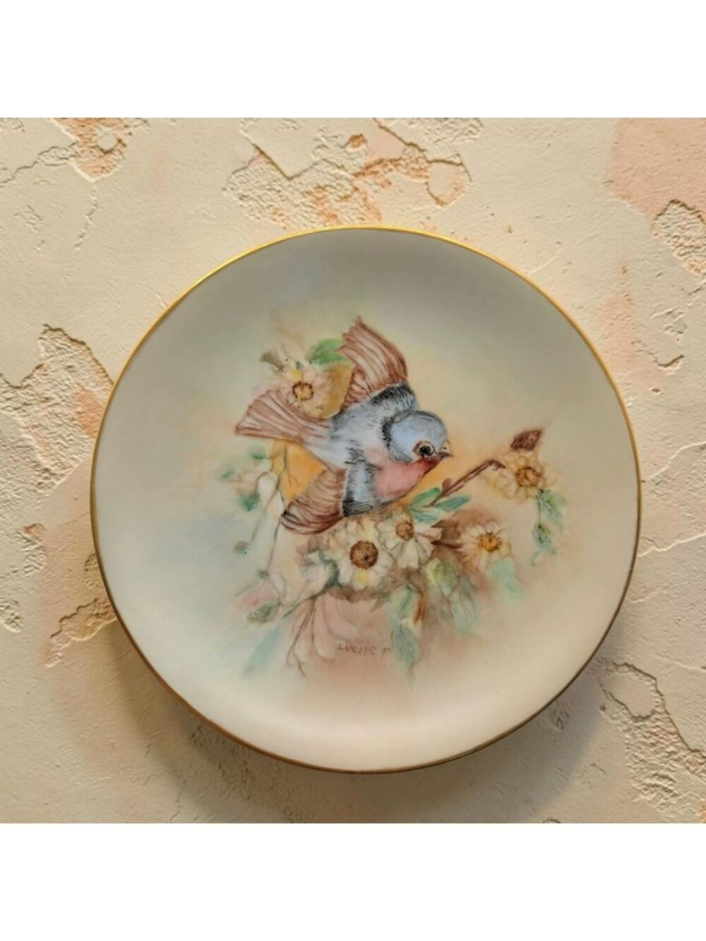 Hand-Painted Holiday China Cabinet Plate Bird & Floral Design Made In Germany